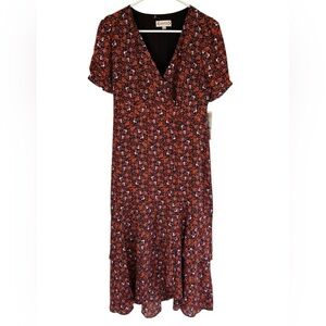 NWT Nanette Lapore Women's Black/Orange Floral Puff‎ Sleeve Wrap Dress Size 4
